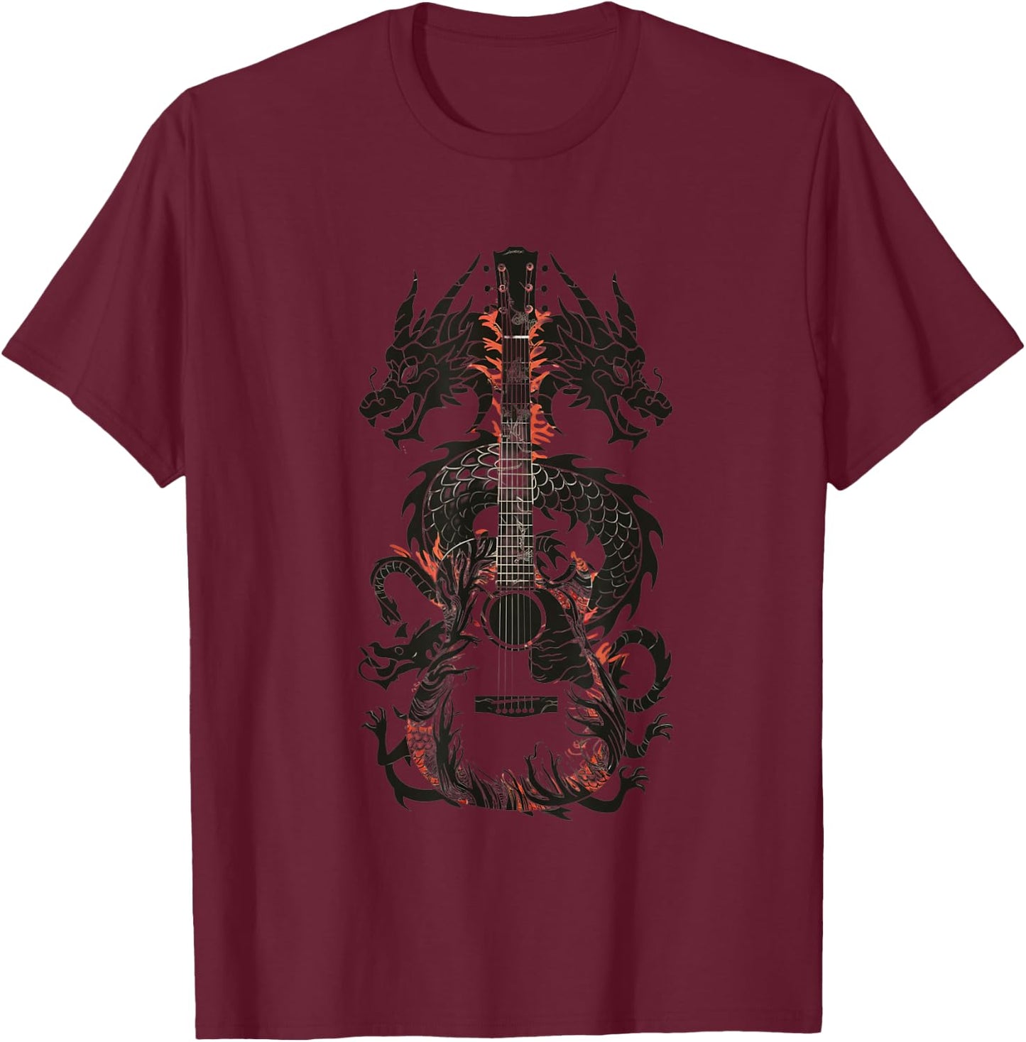 Dragon Guitar Fusion Art Music Lover Design T-Shirt - T-Shirt | Maroon