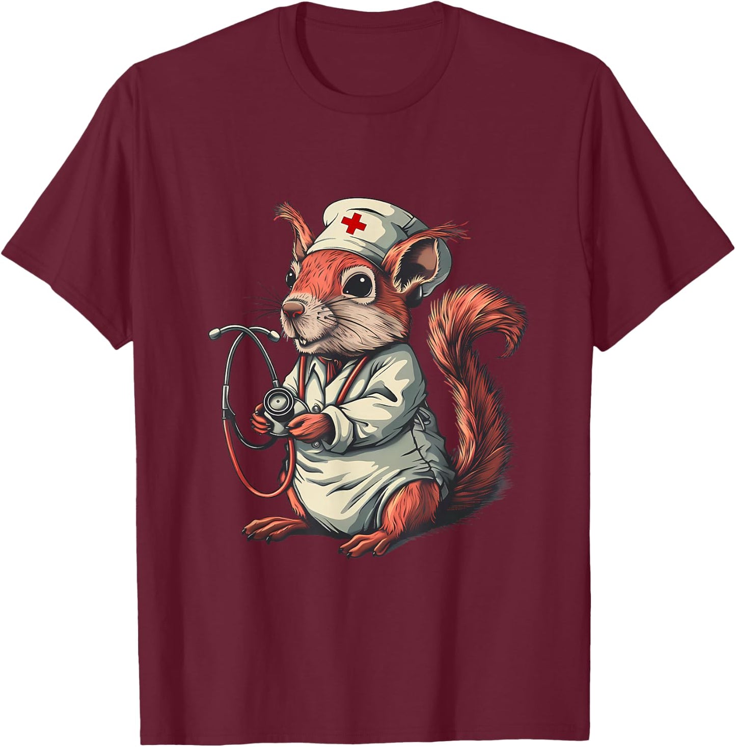 Doctor Squirrel Lover Squirrel Nurse Healthcare Nursing T-Shirt - T-Shirt | Maroon