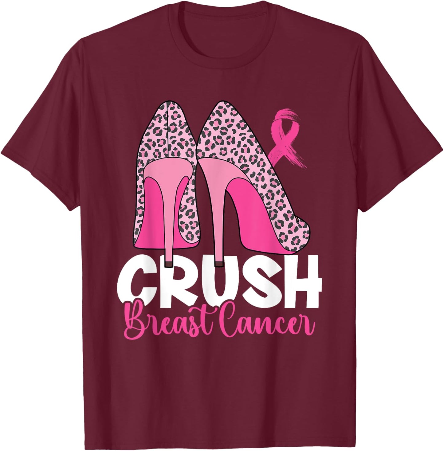 Crush Breast Cancer Awareness Bling Pink Ribbon T-Shirt - T-Shirt | Maroon