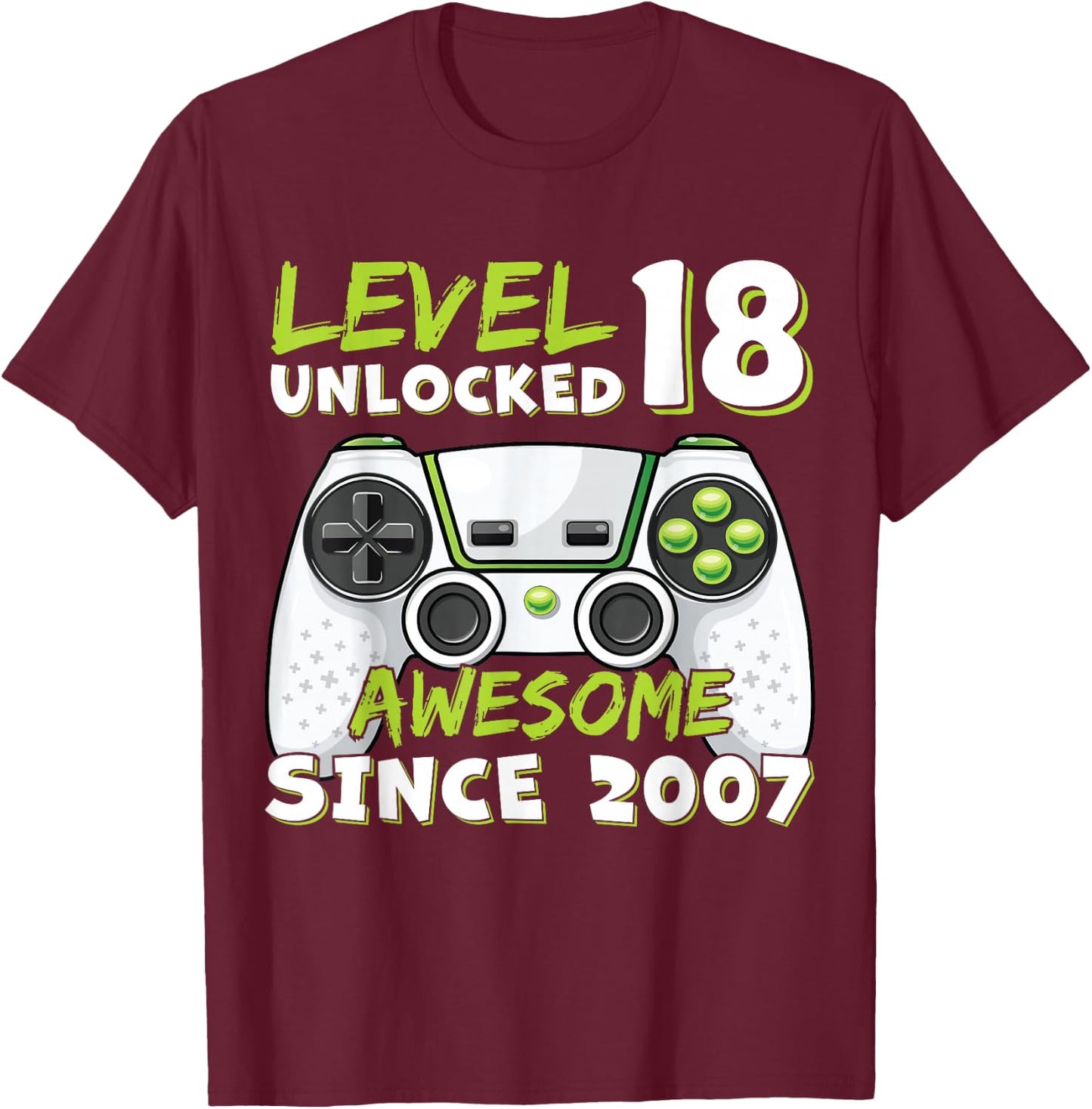 18 Year Old BDay Decorations Men Boy 18yr 2007 18th Birthday T-Shirt - T-Shirt | Maroon