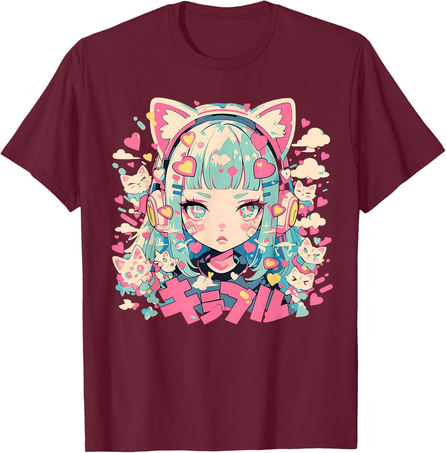 Anime Waifu Cute Anime Manga Cat Girl Sweet Retro Japan T-Shirt - T-Shirt | Maroon