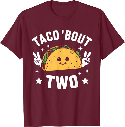 Taco Bout Two Mexican 2 year old Boy Girls Second Birthday T-Shirt - T-Shirt | Maroon