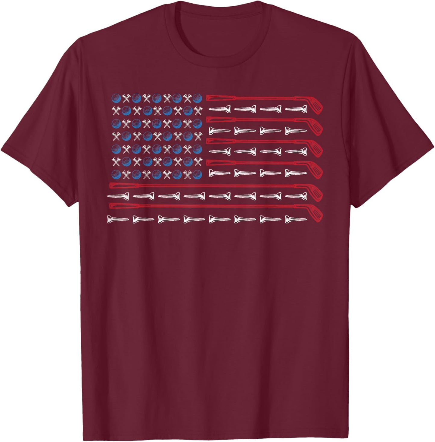 Patriotic American Golfer Flag Golf Club Golf Lover Women Kids Men T-Shirt - T-Shirt | Maroon