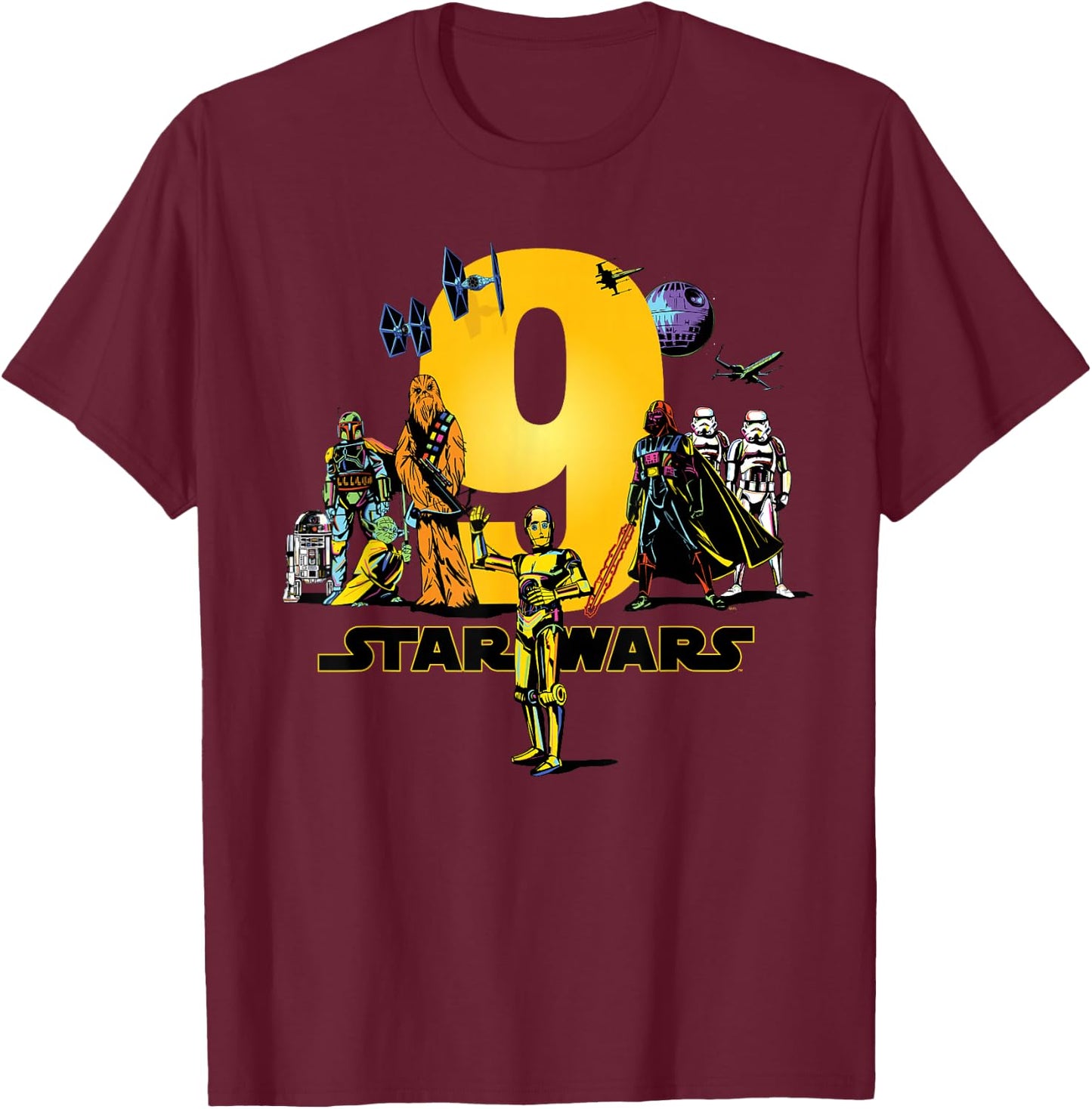 Star Wars Classic Characters Ninth Birthday 9 Years Old T-Shirt - T-Shirt | Maroon