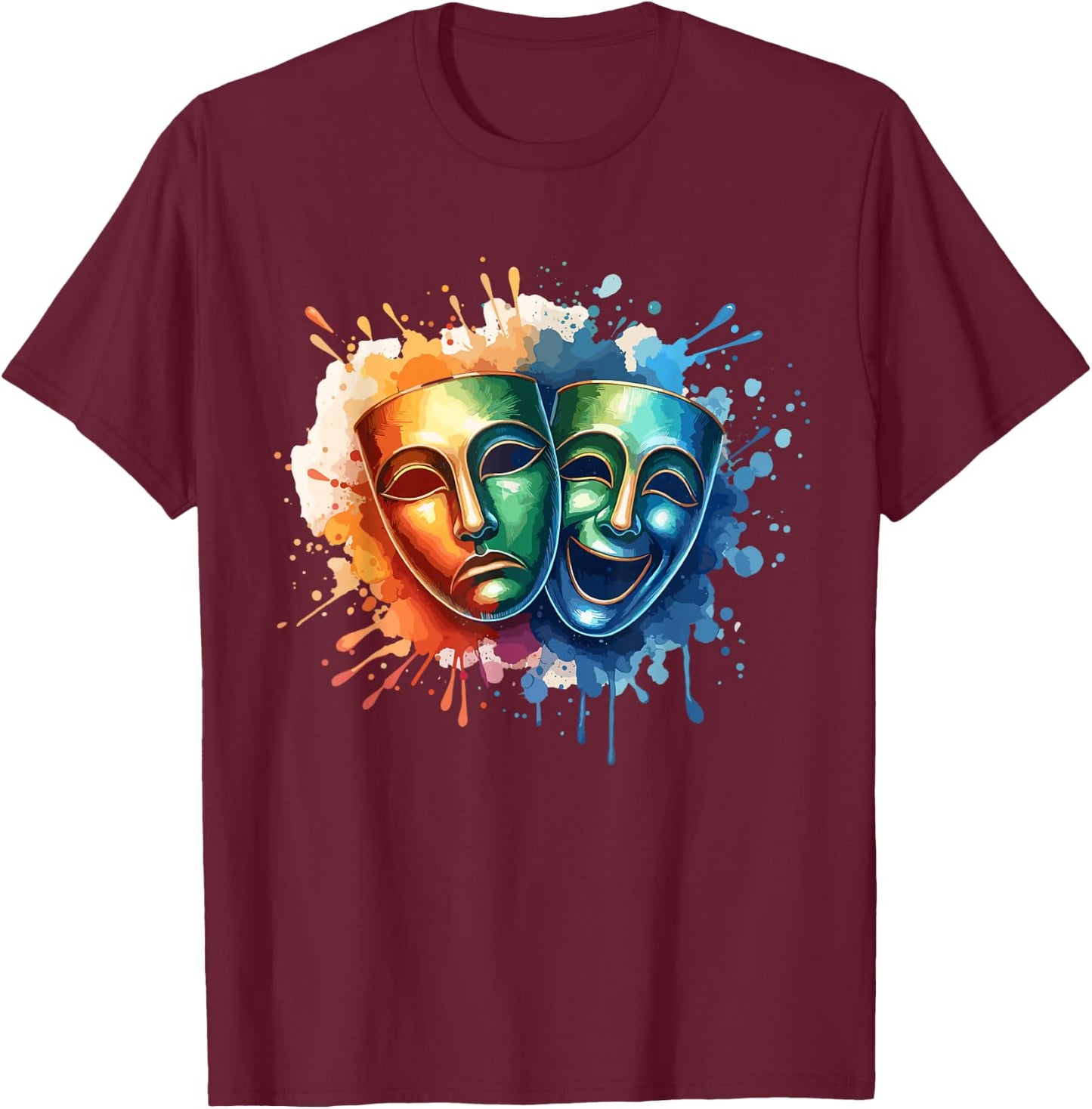 Theater Masks Comedy and Tragedy T-Shirt - T-Shirt | Maroon