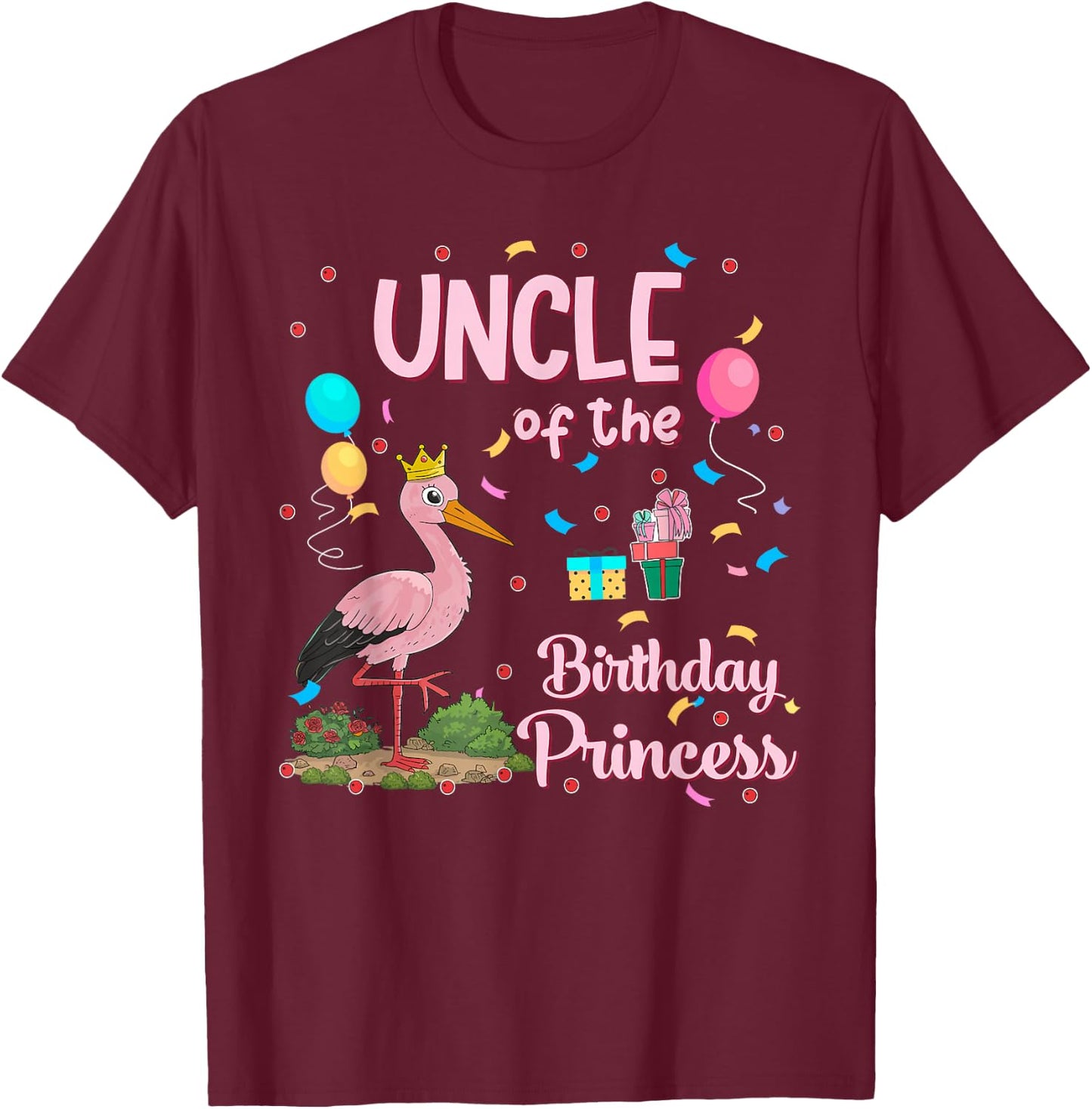 Uncle of the Birthday Princess Pink Flamingo Party Squad T-Shirt - T-Shirt | Maroon