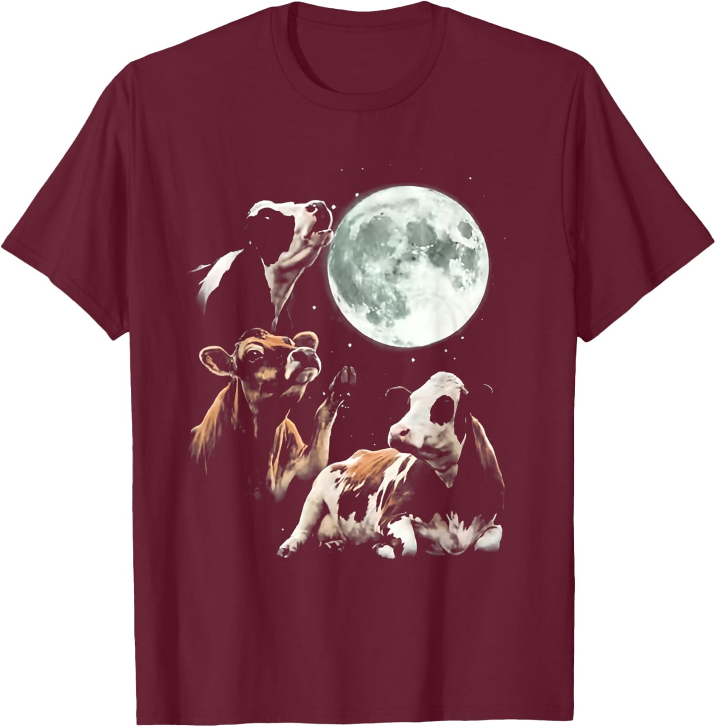 Cow Howling at Moon Vintage 90s Graphic T-Shirt - T-Shirt | Maroon
