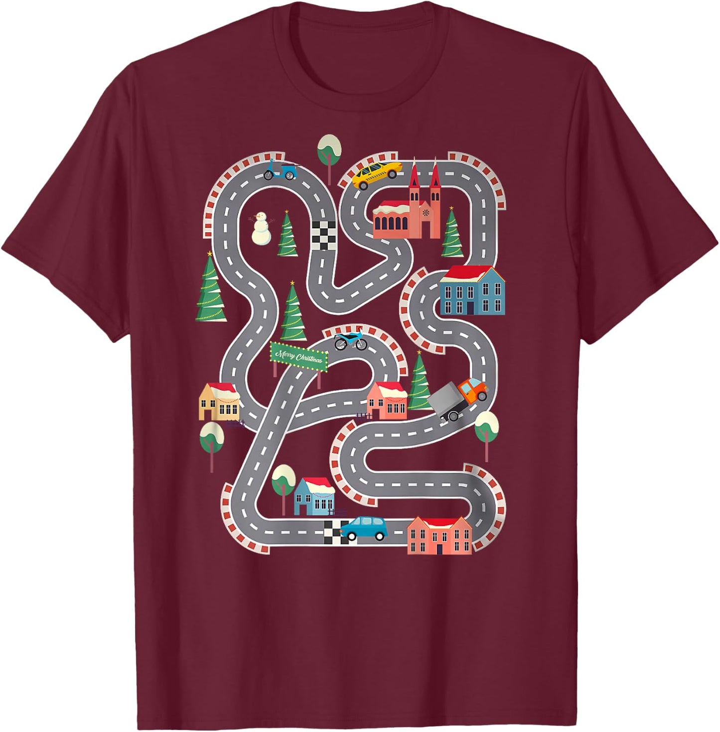 Kid Play Cars On Dad Back Race Track Mat Father's Day T-Shirt - T-Shirt | Maroon
