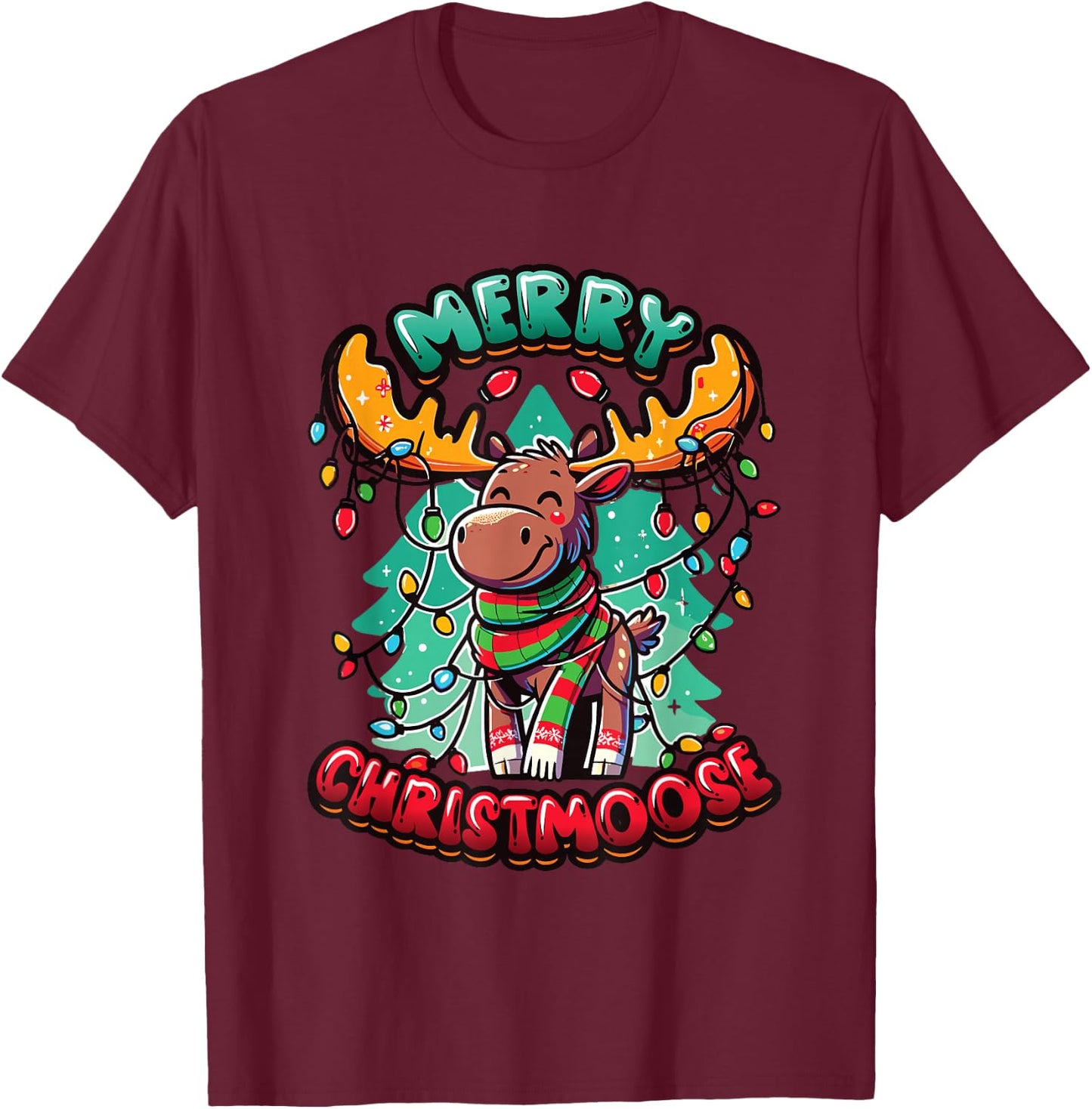 Merry Christmoose Xmas Tree Moose Merry Christmas Moose T-Shirt - T-Shirt | Maroon
