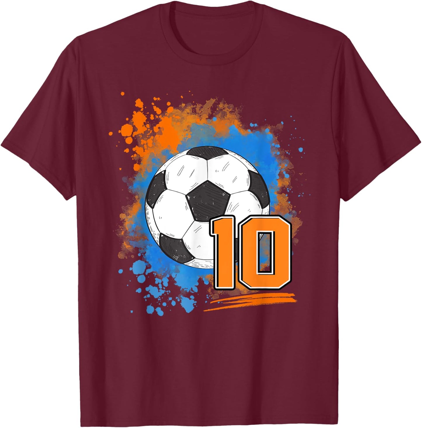 10th Birthday 10 Years Old Soccer Ball T-Shirt - T-Shirt | Maroon