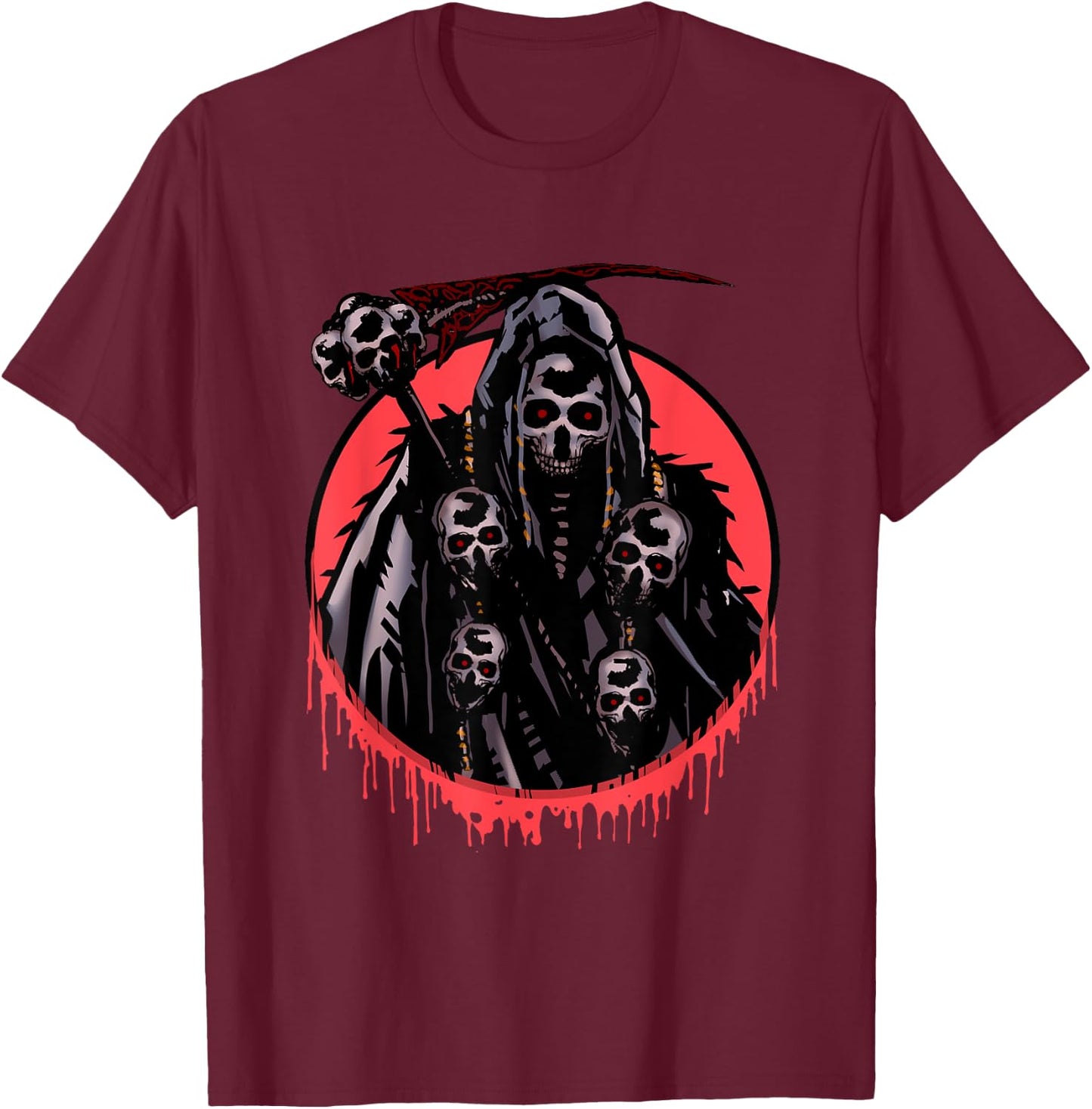 The Death Grim Reaper Skeleton Skull Death Head Halloween T-Shirt - T-Shirt | Maroon