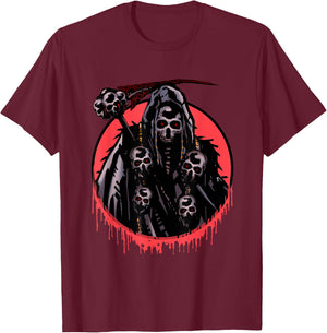 The Death Grim Reaper Skeleton Skull Death Head Halloween T-Shirt - T-Shirt | Maroon
