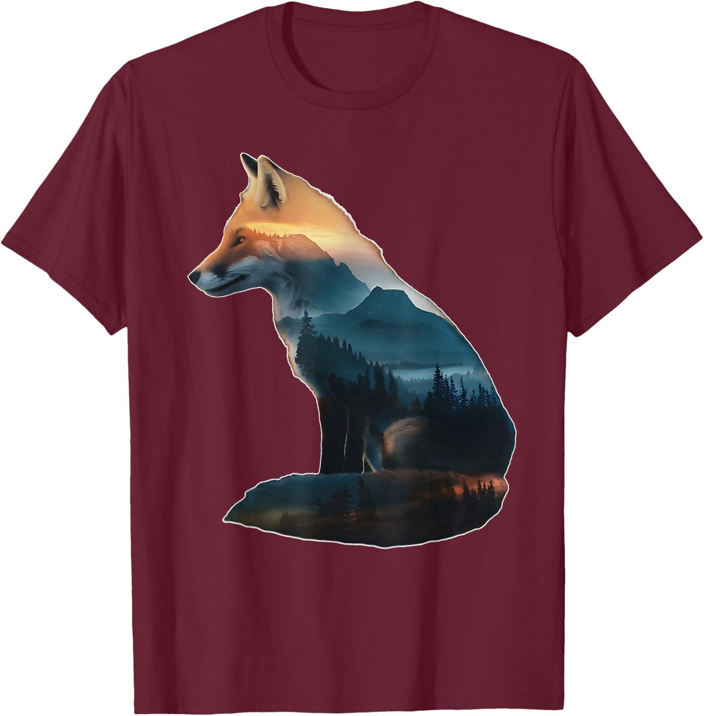 Fox Forest Nature Lover Mountains Camping Bushcraft Foxes T-Shirt - T-Shirt | Maroon
