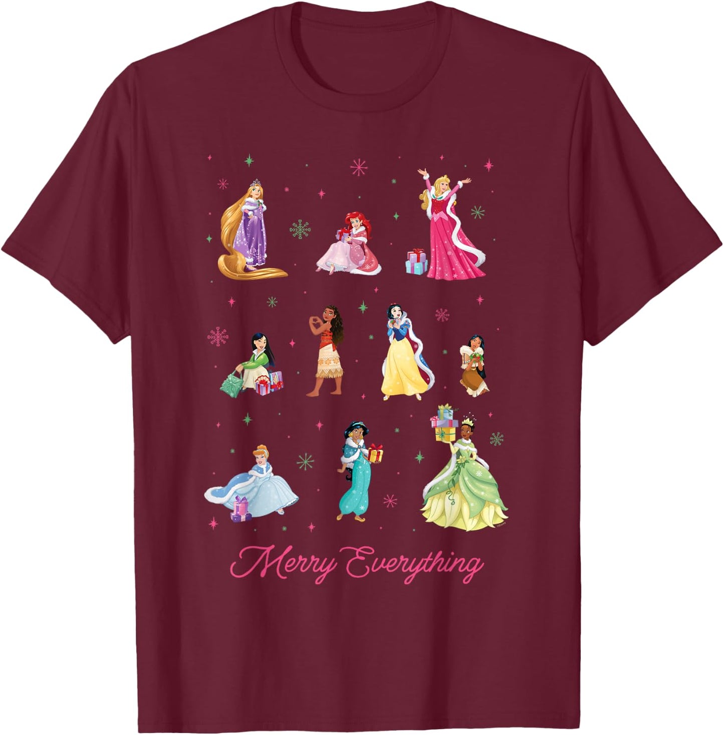 Disney Princess Winter Holiday Fashions Merry Everything T-Shirt - T-Shirt | Maroon