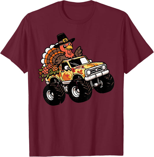 Thanksgiving Turkey Monster Truck Fall Toddler Boys Kids T-Shirt - T-Shirt | Maroon