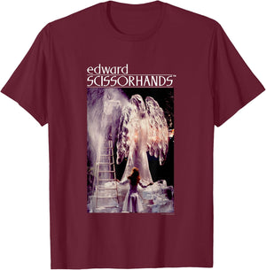 Edward Scissorhands Iconic Ice Sculpture Retro Chest Poster T-Shirt - T-Shirt | Maroon