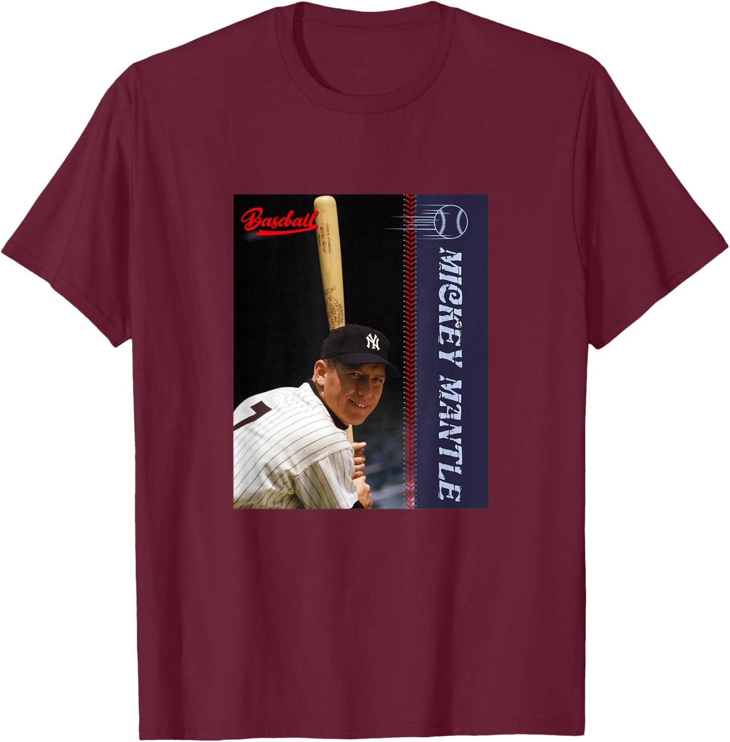 Mickey Mantle_Baseball_002 T-Shirt - T-Shirt | Maroon