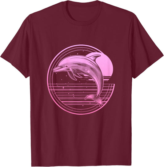 Dolphin Lover Vintage Retro Pink T-Shirt - T-Shirt | Maroon