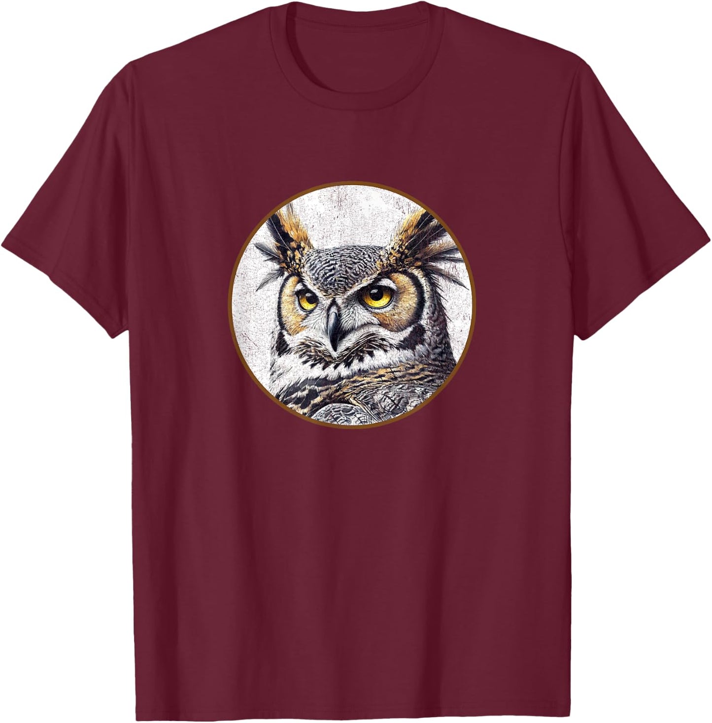 Colorful Retro Great Horned Owl Bird Design T-Shirt - T-Shirt | Maroon