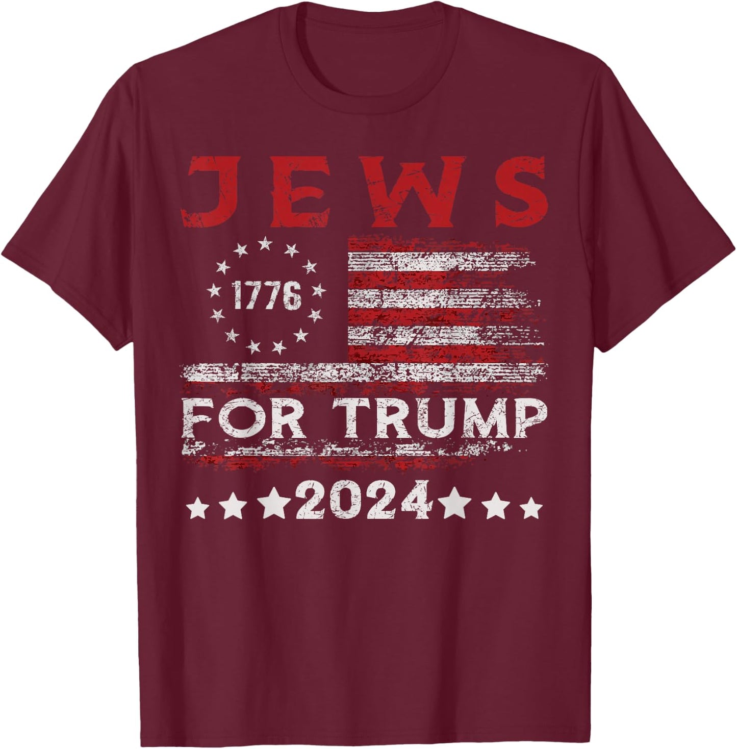 Jews For Trump 2024 American Flag Jew Support Trump Men T-Shirt - T-Shirt | Maroon