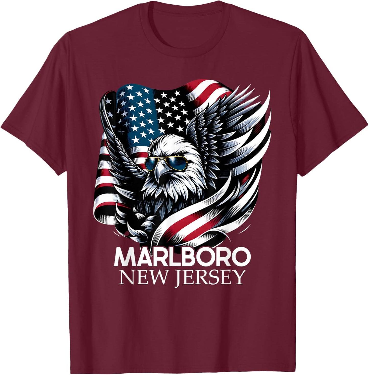 Marlboro New Jersey 4th of July USA American Flag T-Shirt - T-Shirt | Maroon