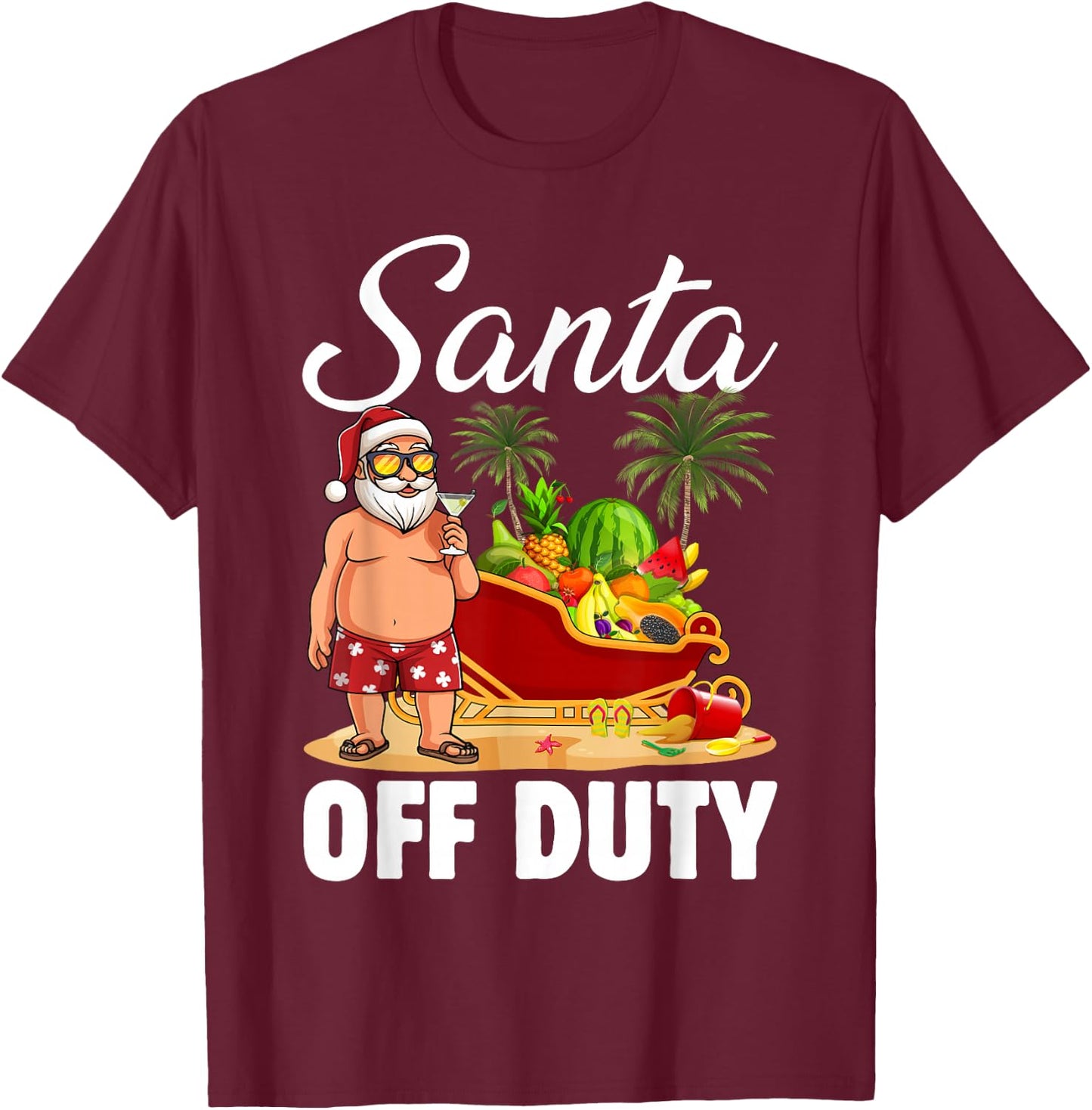 Cute Santa Off Duty Sleigh Summer Vacation Christmas In July Men Women Kids T-Shirt - T-Shirt | Maroon
