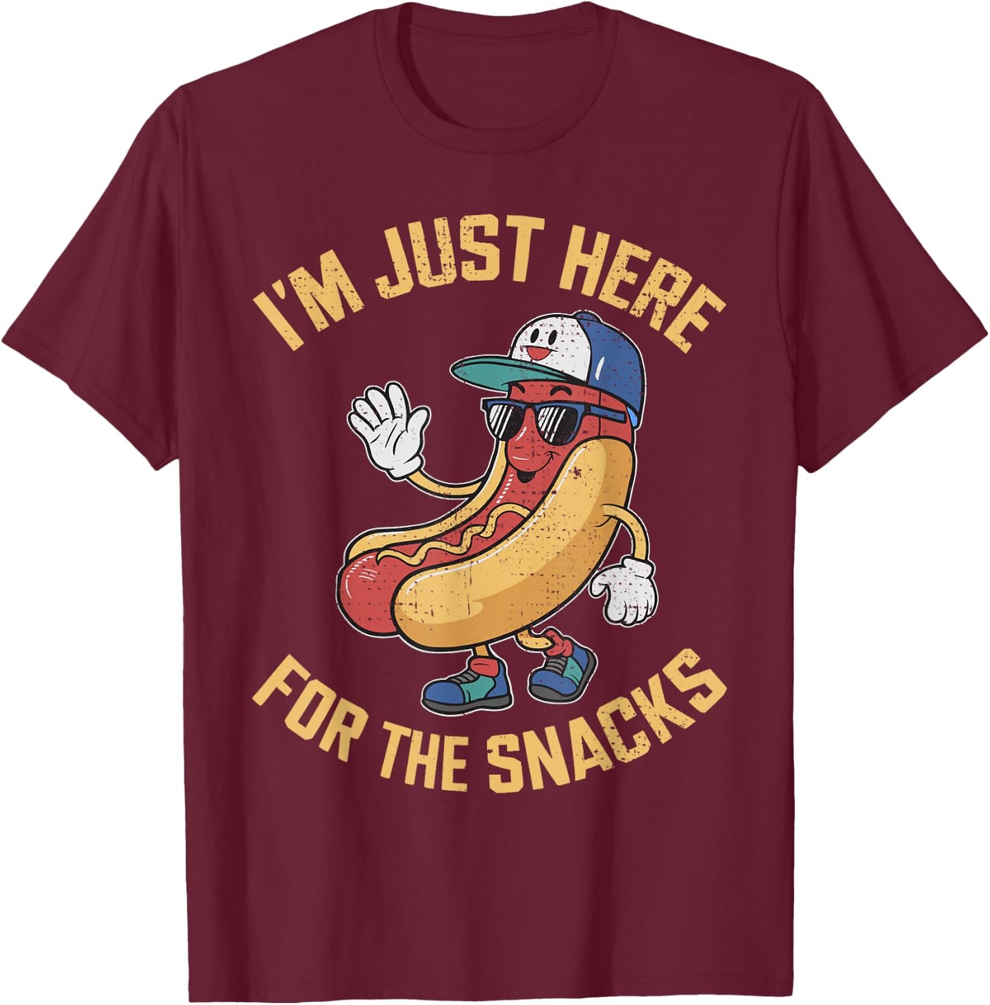 Funny I'm Just Here For The Snacks Football T-Shirt - T-Shirt | Maroon