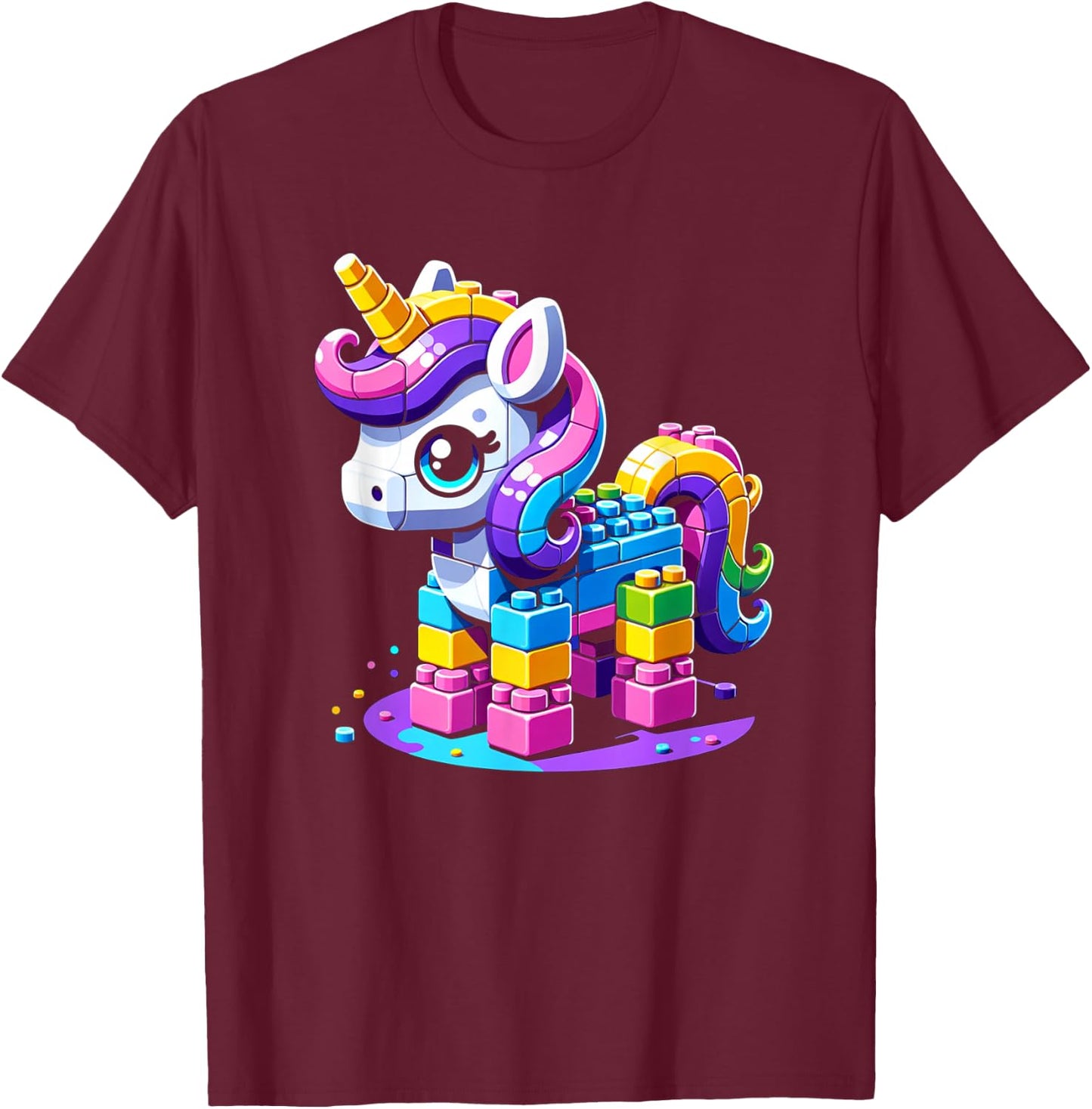 Block Building Unicorn Lover Master Builder Bricks T-Shirt - T-Shirt | Maroon