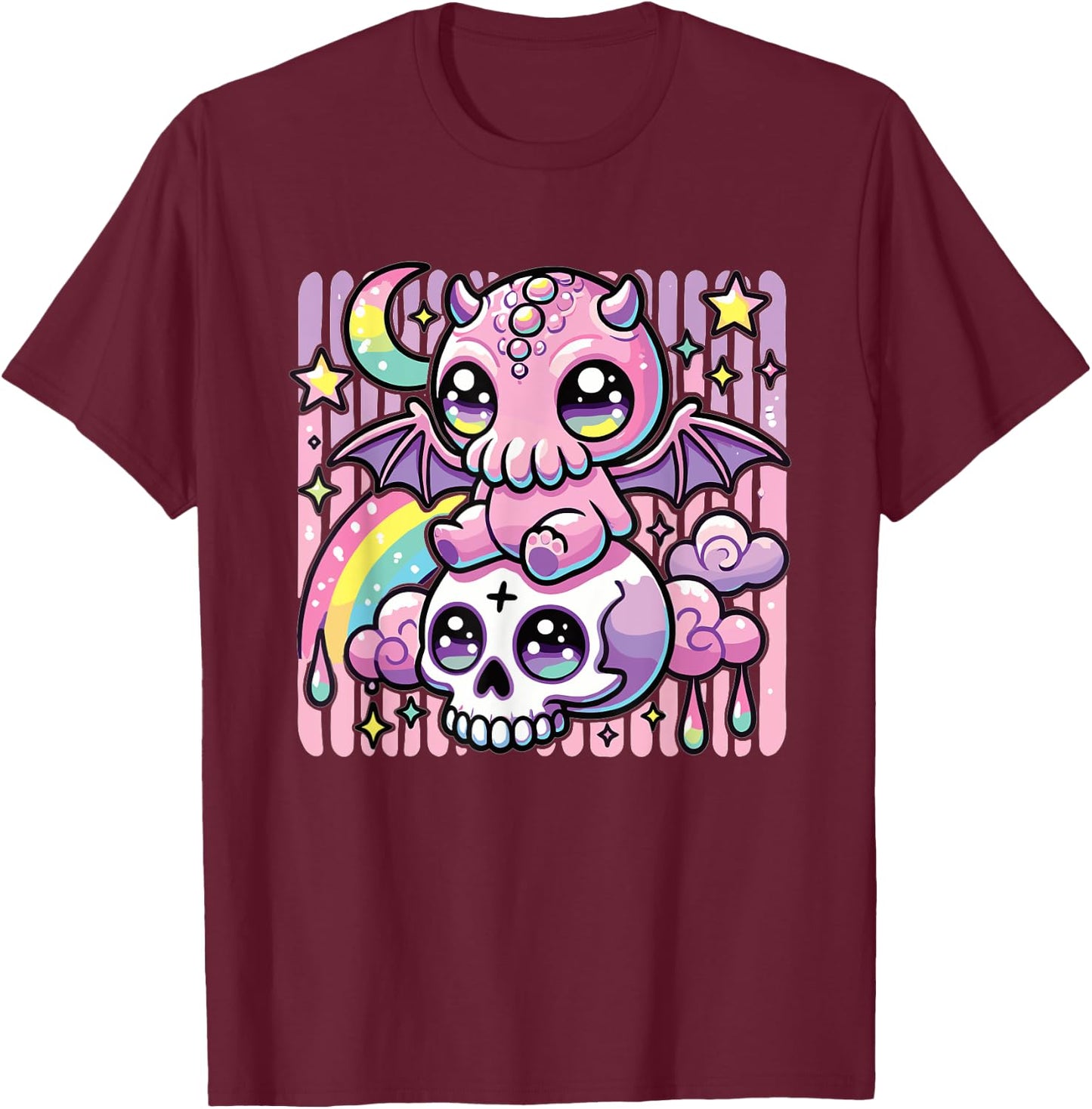 Kawaii Gothic Cthulhu Pastel Colors Gothic Goth Cthulhu T-Shirt - T-Shirt | Maroon