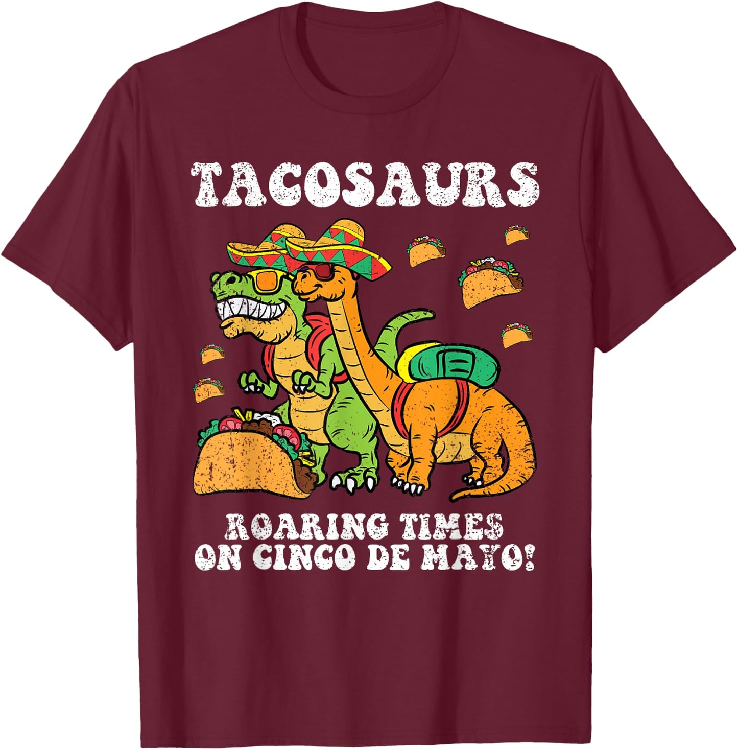 Tacosaurs Cinco De Mayo Dinosaur Taco Mexican Toddler Boys T-Shirt - T-Shirt | Maroon