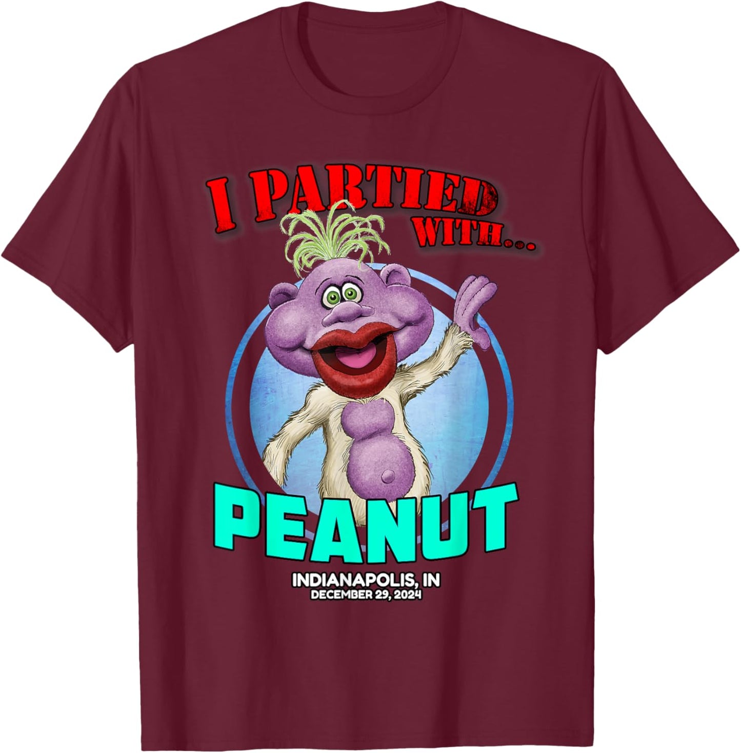 Jeff Dunham Peanut Indianapolis, IN (2024) -Adults Classic Fit Black Short Sleeve T-Shirt - T-Shirt | Maroon