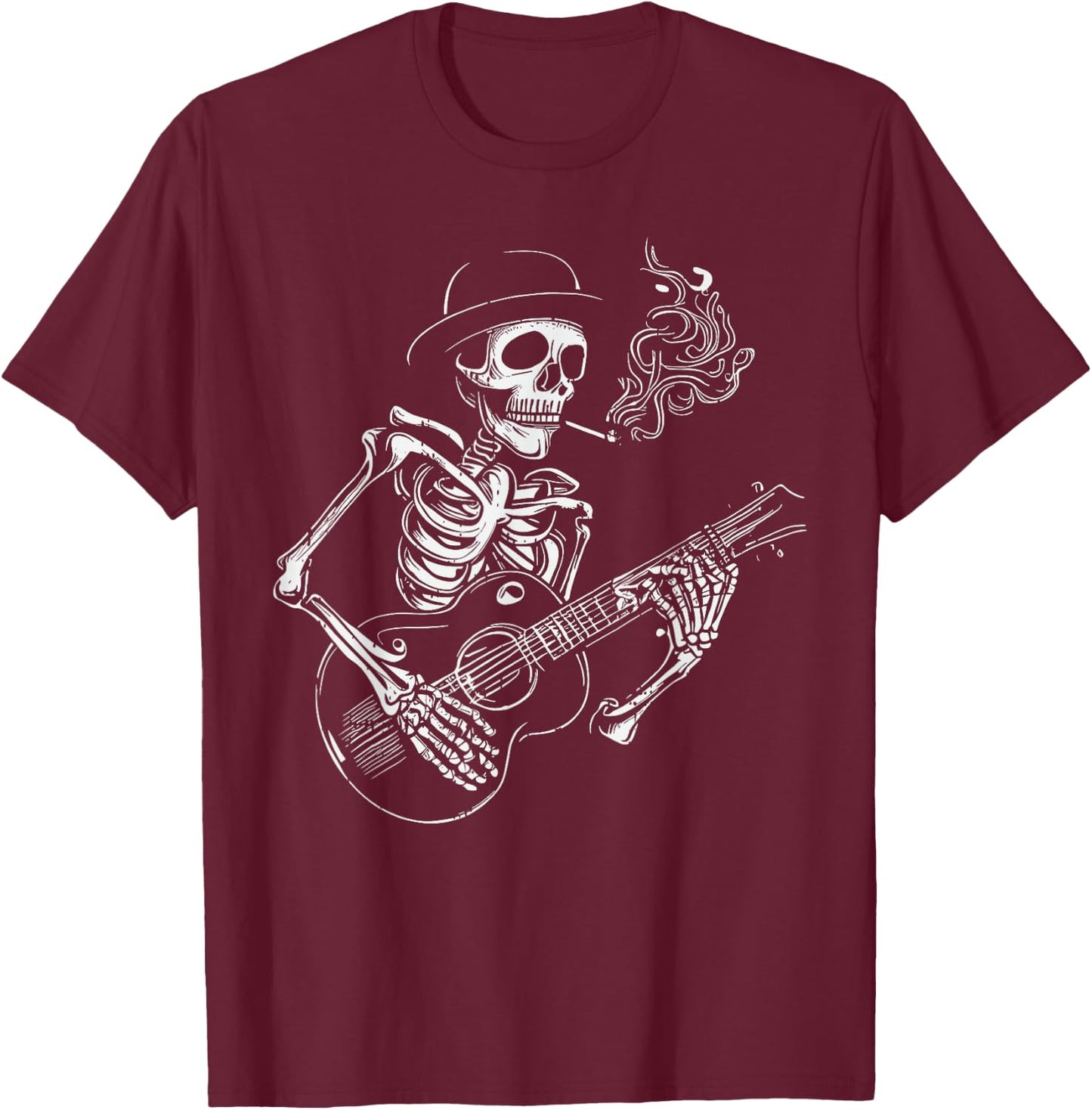 Skeleton Guitar PLayer Halloween Bones Guitarist Musician T-Shirt - T-Shirt | Maroon