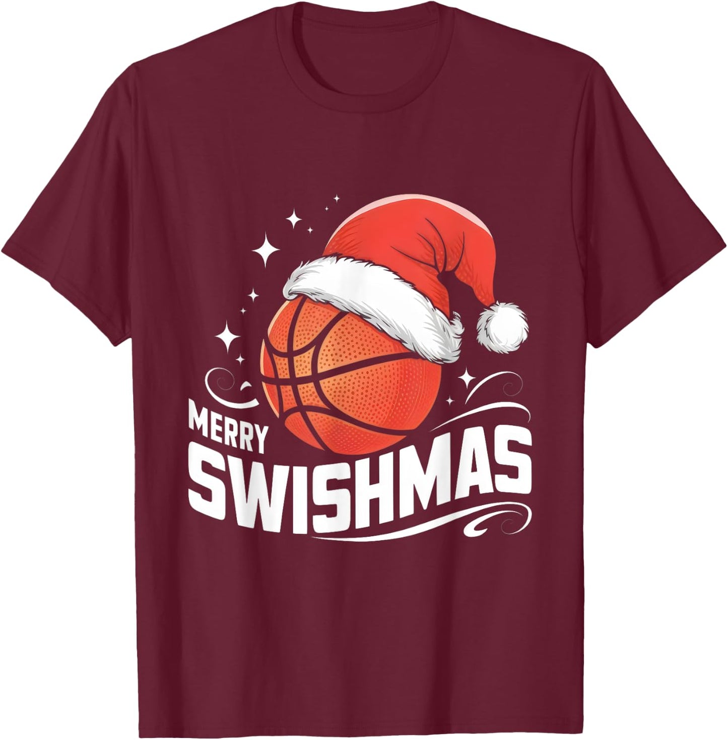 Merry Swishmas Ugly Christmas Basketball Player Xmas Funny T-Shirt - T-Shirt | Maroon
