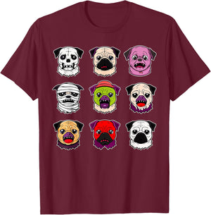 Pug Halloween Costume Spooky Ghost Pumpkin Pug Halloween T-Shirt - T-Shirt | Maroon