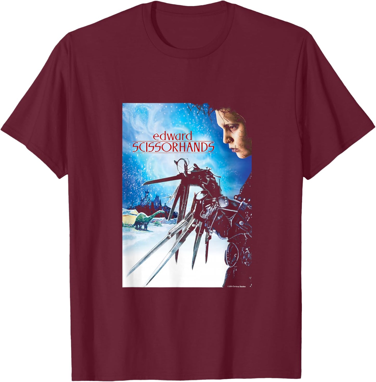 Edward Scissorhands Iconic Vintage Big Chest Movie Poster T-Shirt - T-Shirt | Maroon