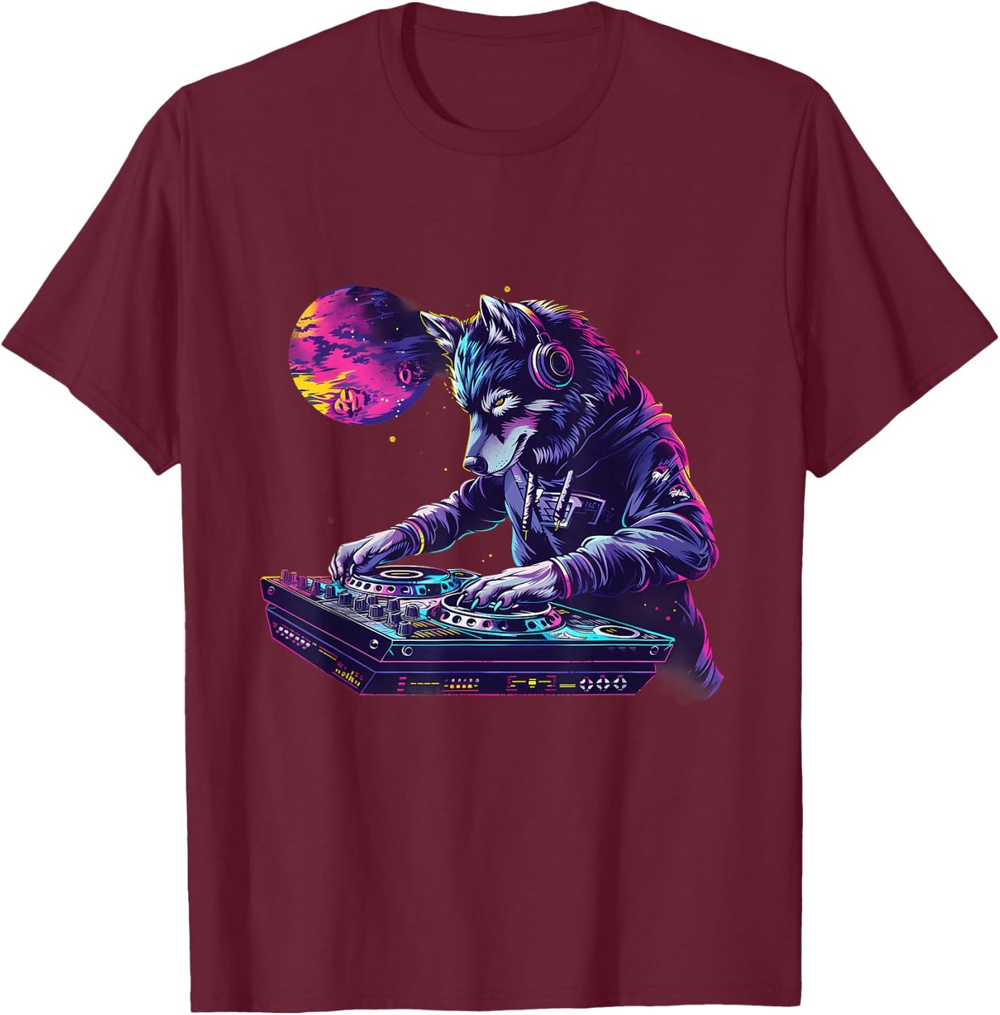 DJ Wolf Turntable DJ Wolf Beatmaker Dance Music Wolf Lover T-Shirt - T-Shirt | Maroon