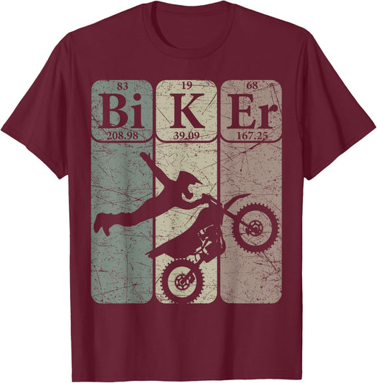 Biker Periodic Table Elements Motocross Bike Nerd Vintage T-Shirt - T-Shirt | Maroon