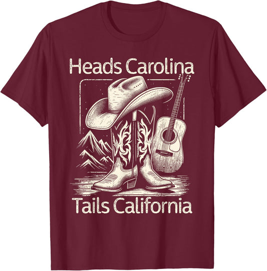 Heads Carolina Tail California Retro Vintage Country T-Shirt - T-Shirt | Maroon