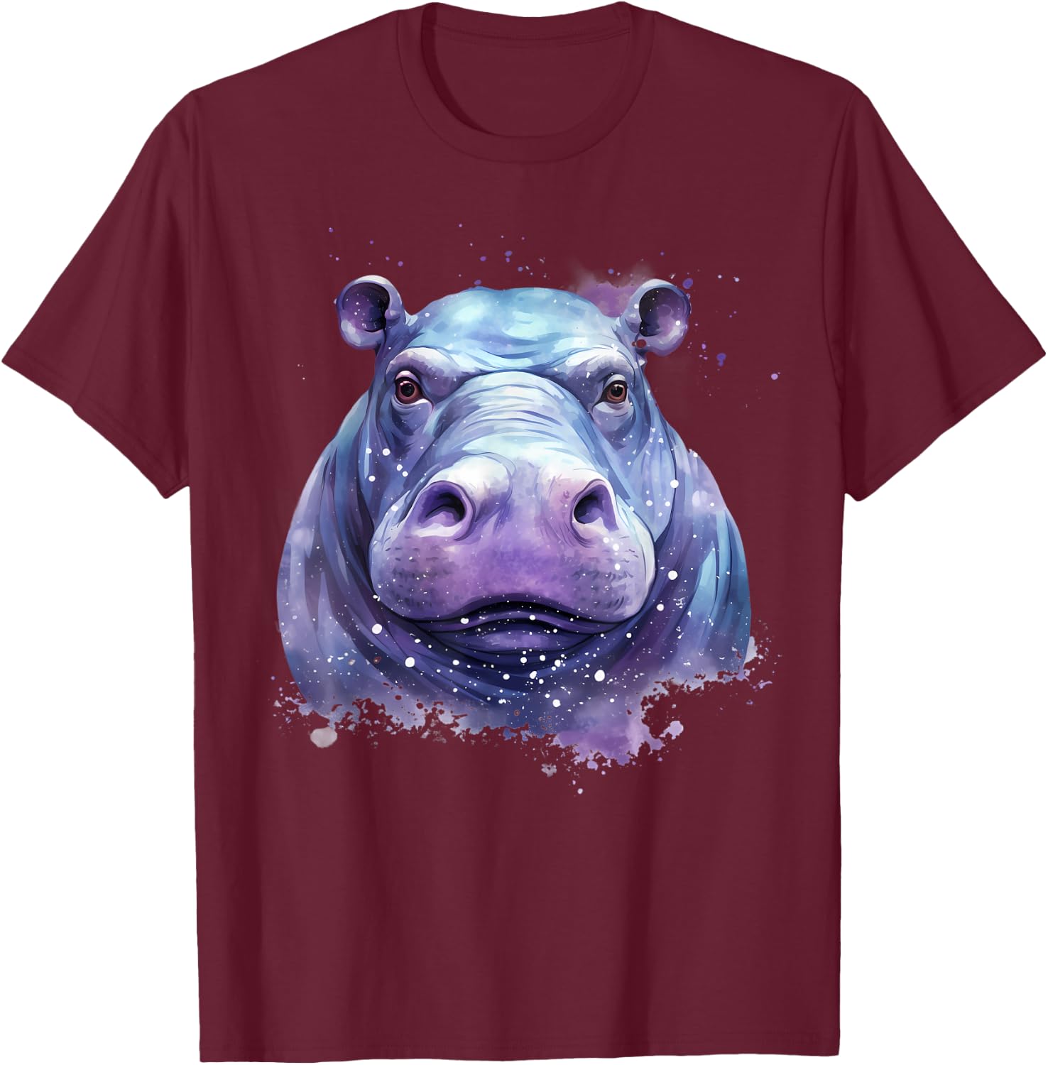 Hippo Portrait Wildlife Colourful Animal Print Hippopotamus T-Shirt - T-Shirt | Maroon