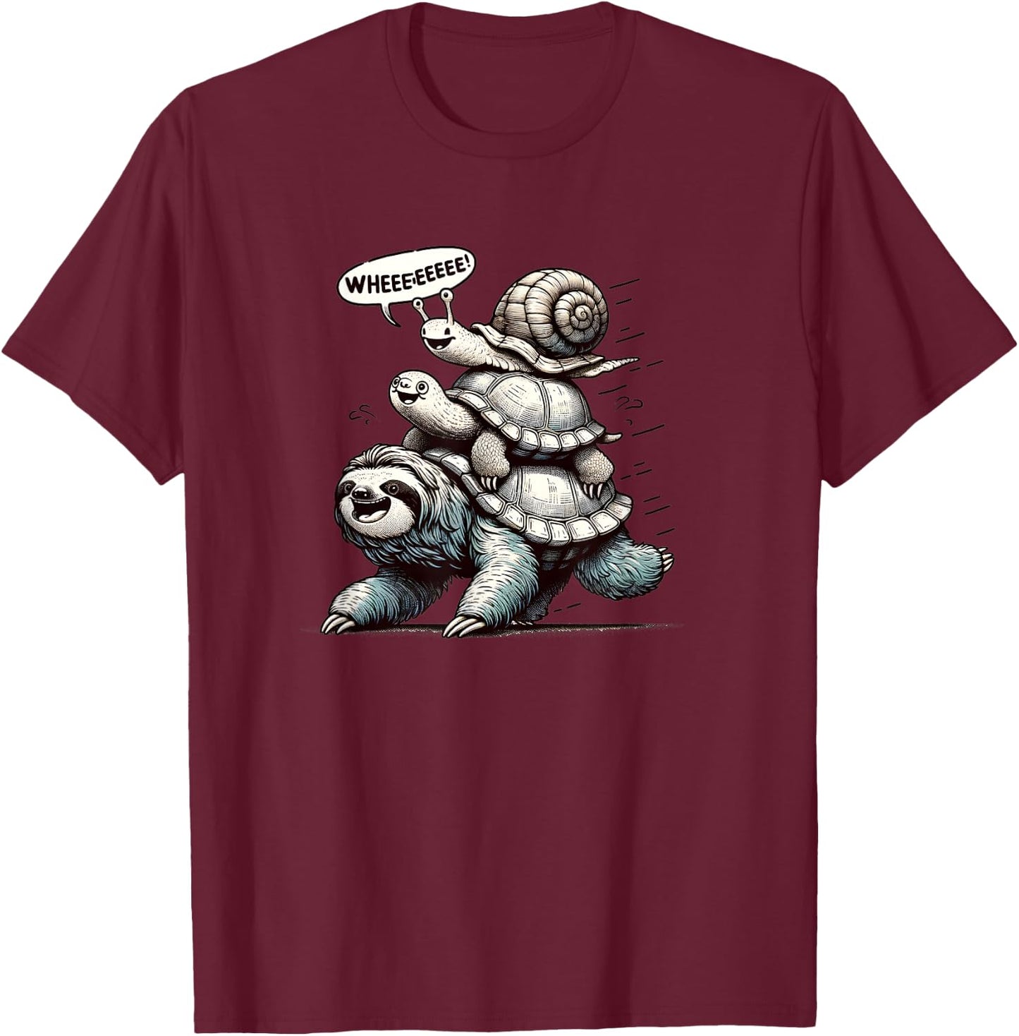 Sloth Turtle Snail Piggyback Animal Running Wild T-Shirt - T-Shirt | Maroon