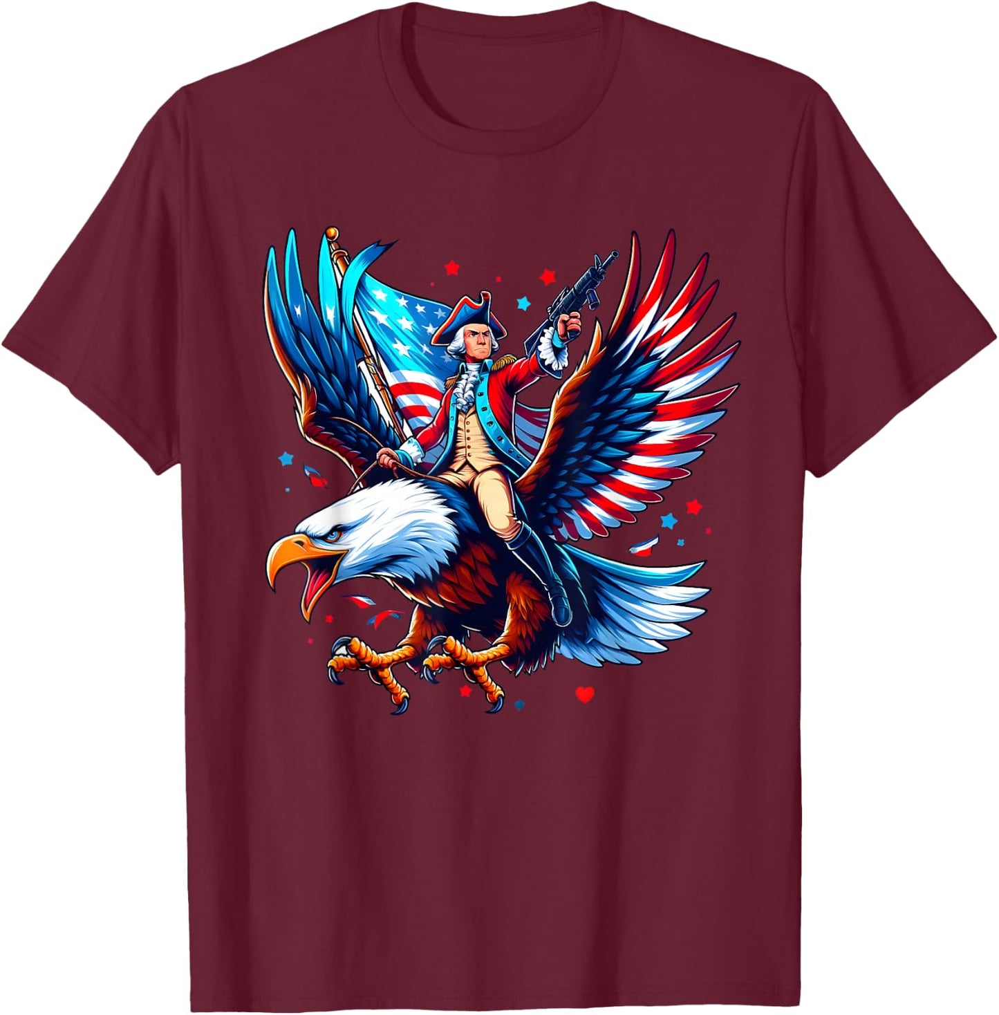 Eagle-Clad George Washington Patriot - 4th of July T-Shirt - T-Shirt | Maroon