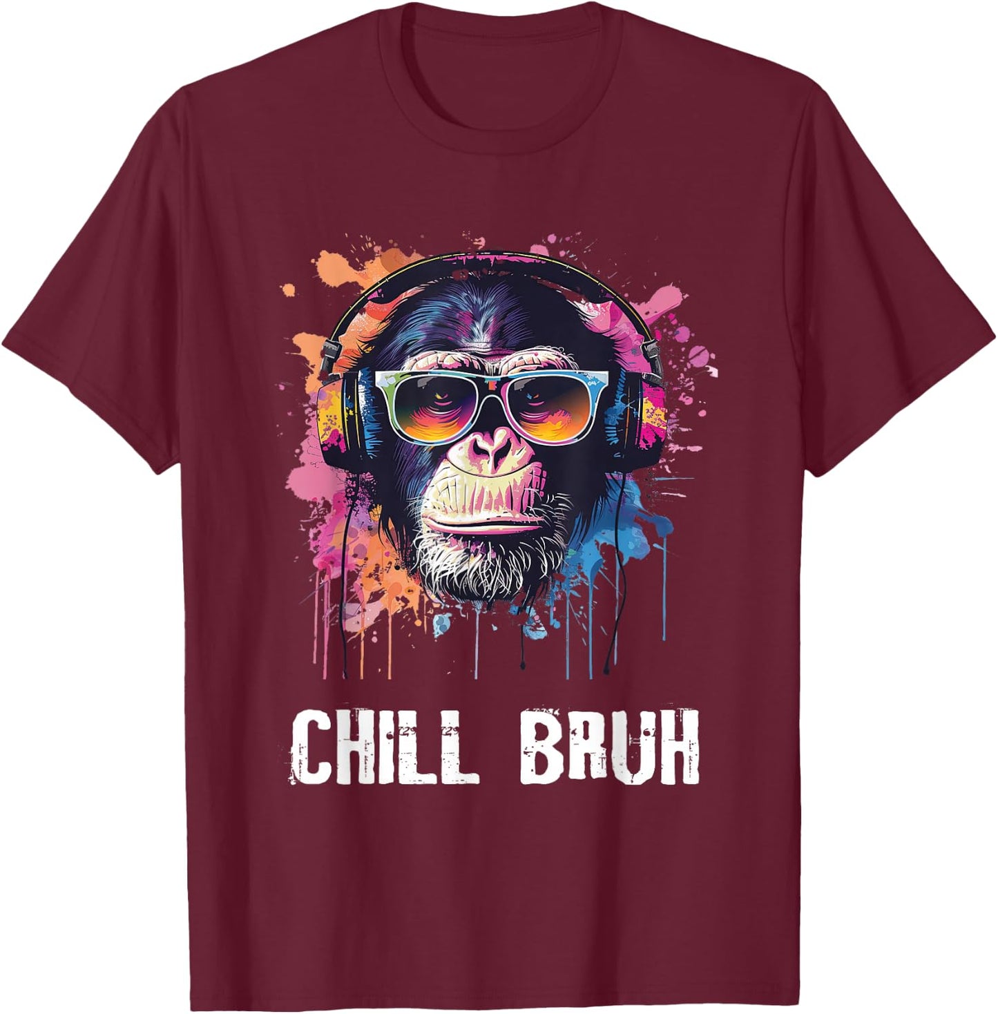 Chill Bruh DJ Monkey Sunglasses Teens Boys Men T-Shirt - T-Shirt | Maroon