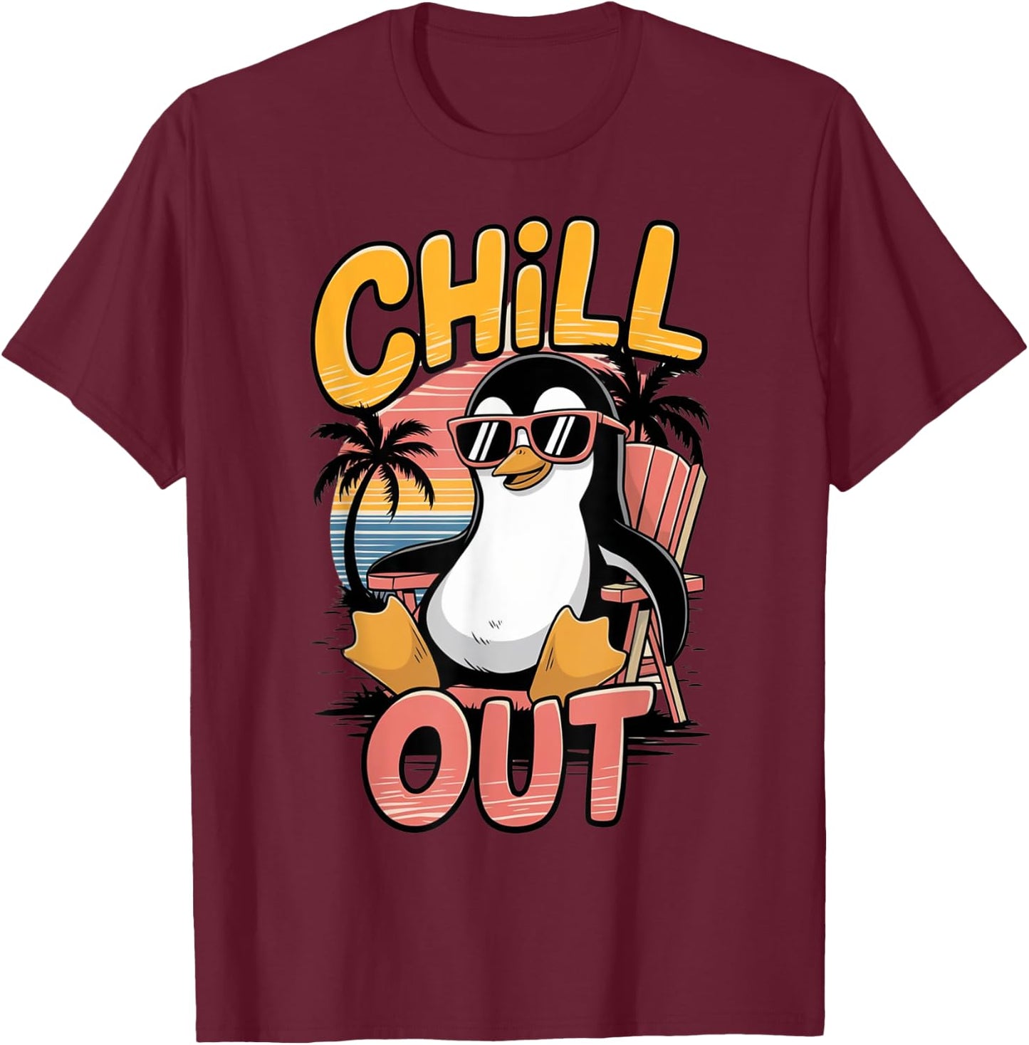 Chill Out Penguin T-Shirt - T-Shirt | Maroon