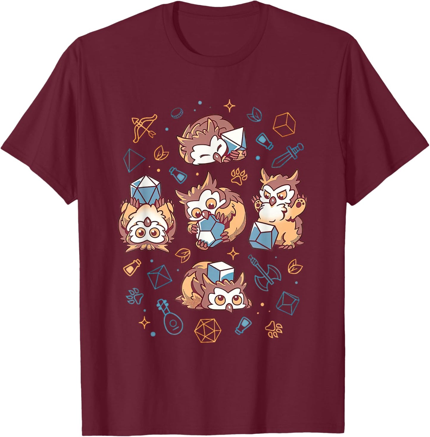 Cute Owl Beast Dice Funny Women T-Shirt - T-Shirt | Maroon