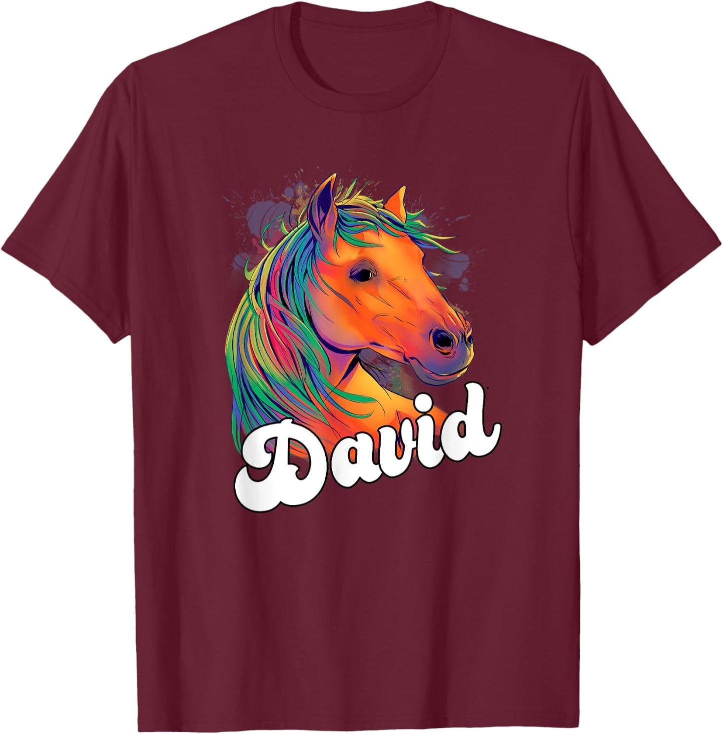 DAVID - Cute Boy Name with beautiful Horse T-Shirt - T-Shirt | Maroon