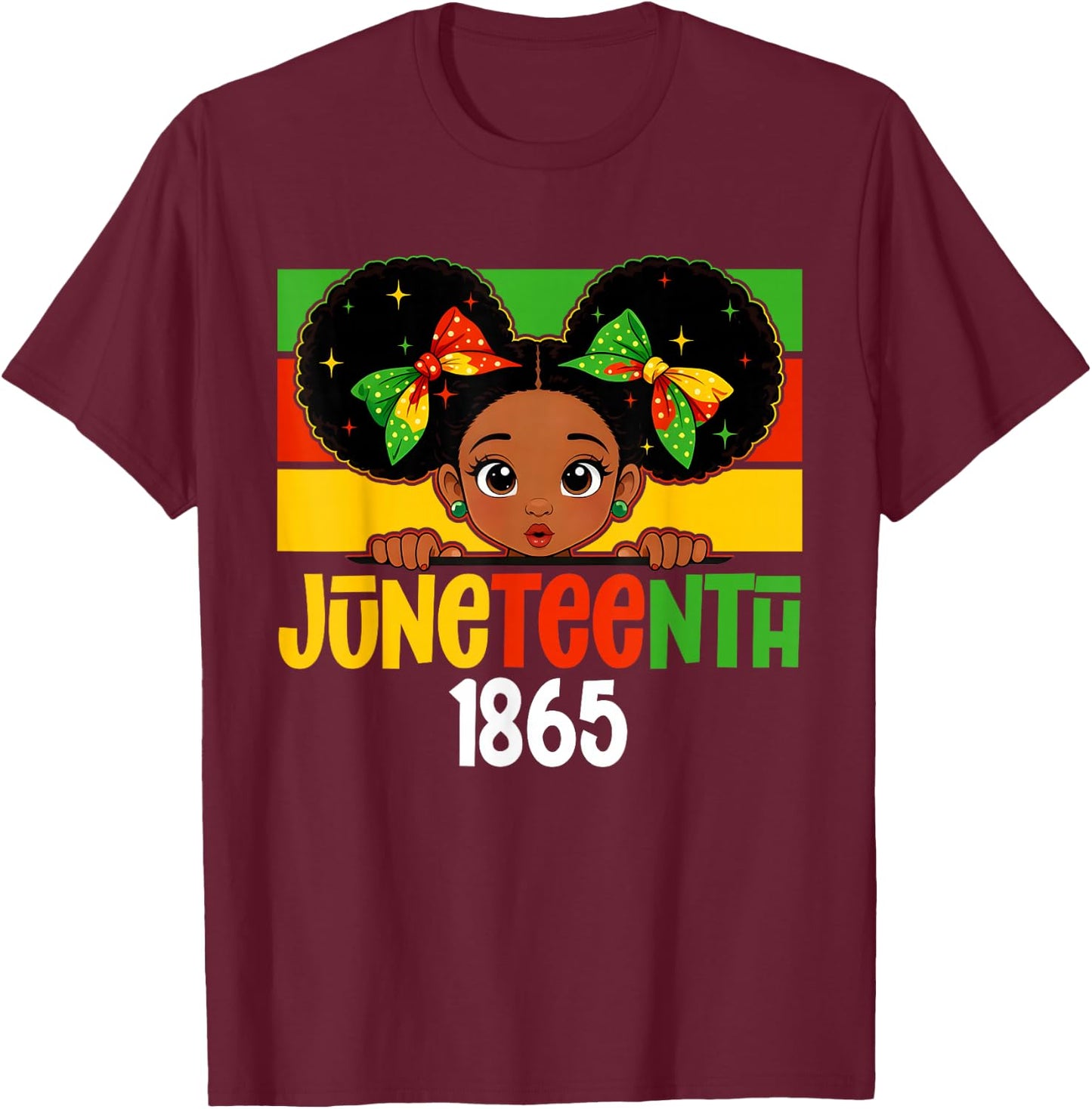 Juneteenth 1865 Afro Princess Bow Kids Girls Black History T-Shirt - T-Shirt | Maroon