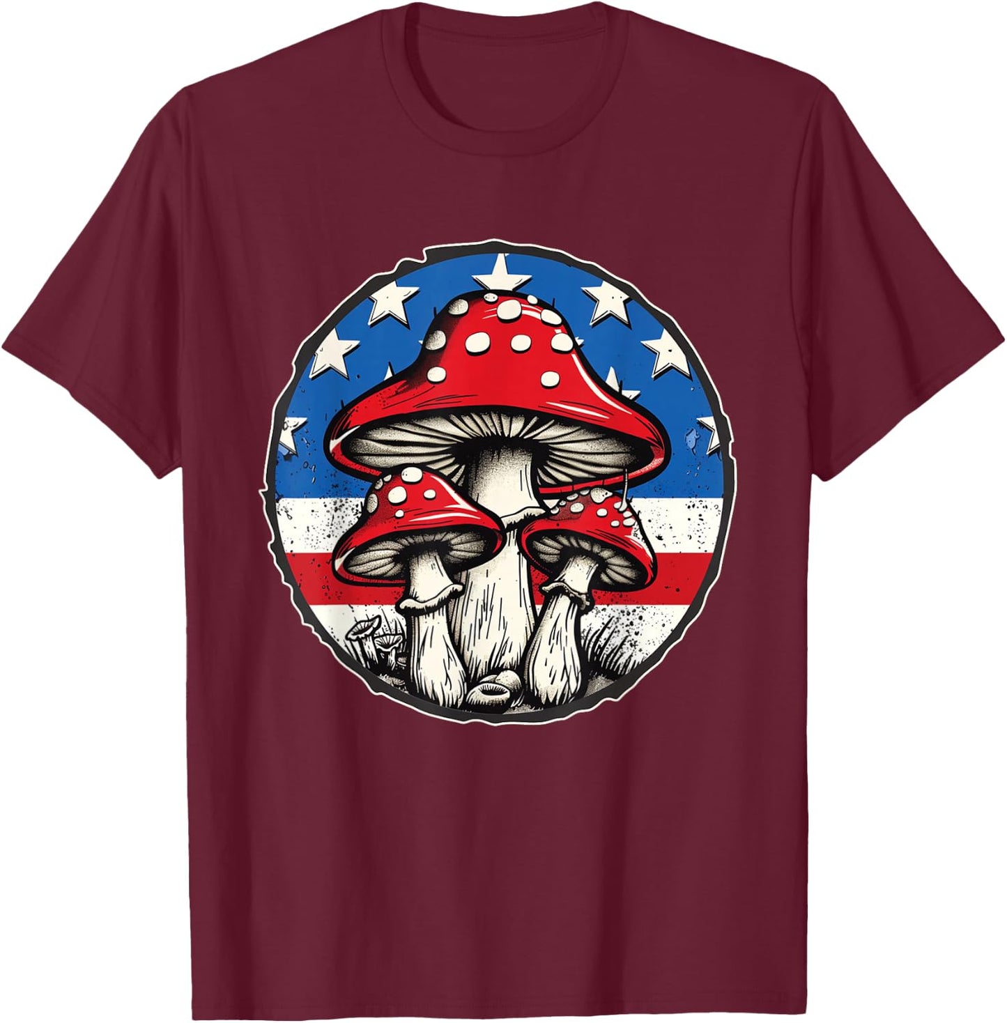 Funny Mushroom celebrates 4th of July Design American Flag T-Shirt - T-Shirt | Maroon