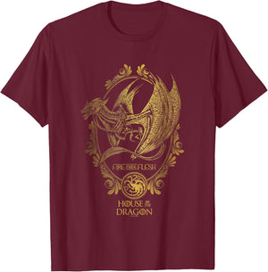 House of the Dragon Iconic Sunfyre Fire And Flesh Big Poster T-Shirt - T-Shirt | Maroon