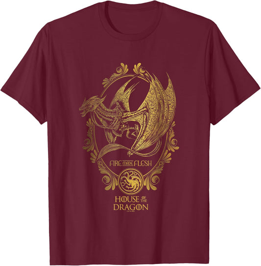 House of the Dragon Iconic Sunfyre Fire And Flesh Big Poster T-Shirt - T-Shirt | Maroon