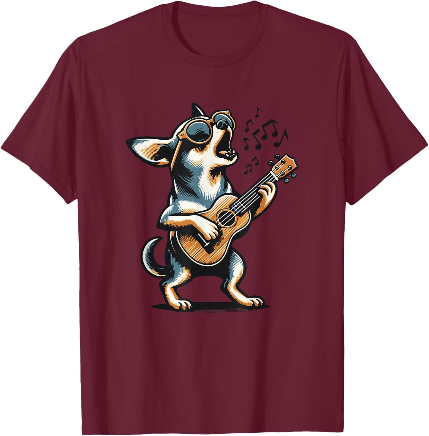Dog Playing Guitar Singing Chihuahua Funny Dog Mariachi T-Shirt - T-Shirt | Maroon